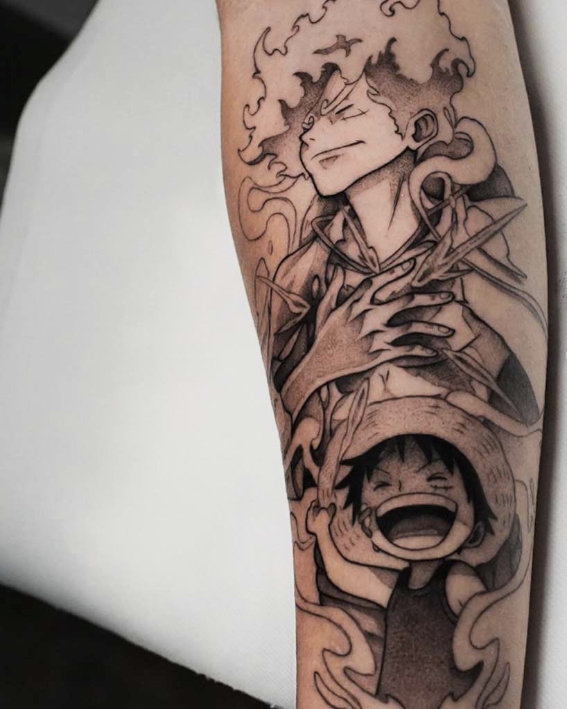 Tatouage de Luffy Gear Five de One Piece par Neko