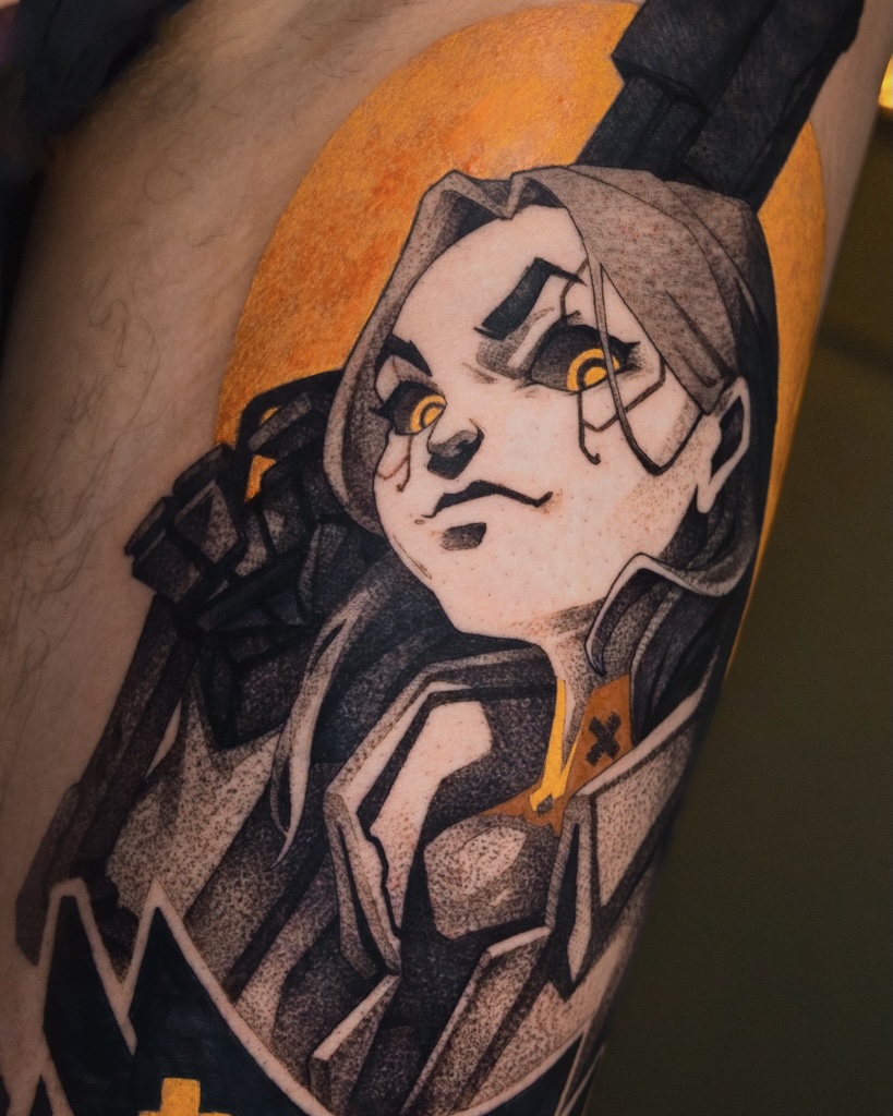 Tatouage néoréaliste de Rebecca de Cyberpunk Edgerunner par Bryan Ly