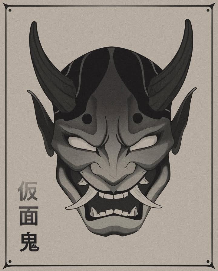 Flash tattoo d’un masque Oni par Weik